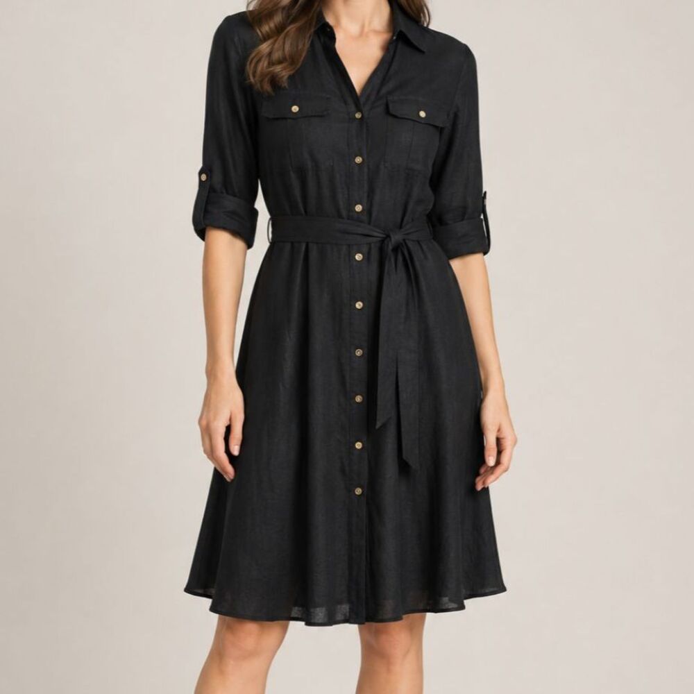 Lauren Ralph Lauren Linen Utility Shirt Dress Black Size XS